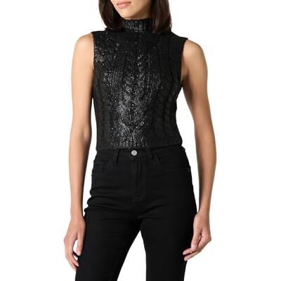 The Drop Damen Skye Metallic Cropped-Weste, Black Foil, M The Drop Damen Skye Metallic Cropped-Weste, Black Foil, M