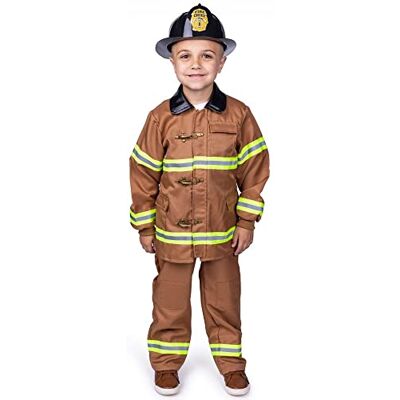 Dress Up America Kinder Feuerwehrmann Kostüm Braun – Helm, Jacke & Hose mit Hosenträgern für Halloween, Rollenspiel & Party Dress Up America Kinder Feuerwehrmann Kostüm Braun – Helm, Jacke & Hose mit Hosenträgern für Halloween, Rollenspiel & Party