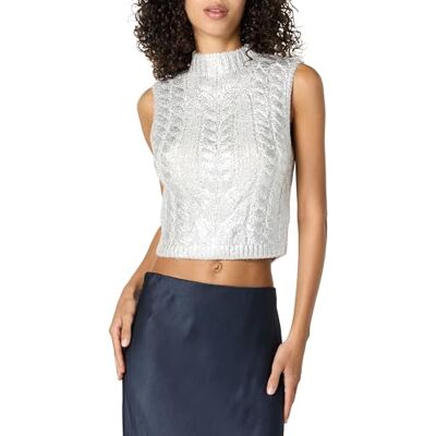 The Drop Damen Skye Metallic Cropped-Weste, Silberfolie, S The Drop Damen Skye Metallic Cropped-Weste, Silberfolie, S