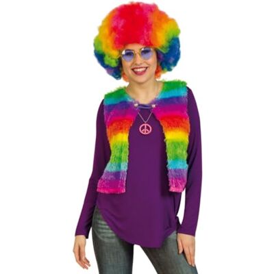 FRIES Regenbogen Weste Kunstpelz Karneval Festivals Hippie bunt Kunstfell-Weste für ein 70er 80er Jahre Kostüm FRIES Regenbogen Weste Kunstpelz Karneval Festivals Hippie bunt Kunstfell-Weste für ein 70er 80er Jahre Kostüm