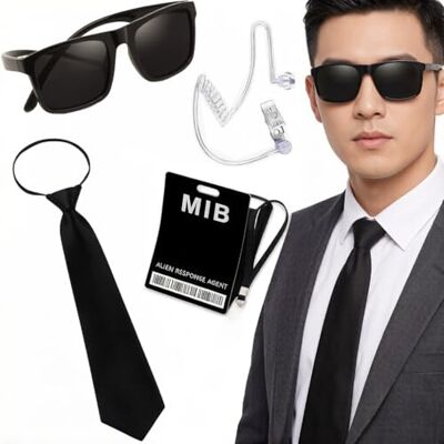 Generic Zubehör für Geheimagenten-Kostüm – Komplettset 6 Stück mit schwarzer Brille, Headset und Ausweis – für Erwachsene, Party, Halloween und Cosplay Generic Zubehör für Geheimagenten-Kostüm – Komplettset 6 Stück mit schwarzer Brille, Headset und Ausweis – für Erwachsene, Party, Halloween und Cosplay