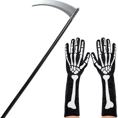 JOYIN halloween sense kinder Sensenmann Zubehör Set mit Sensenmann Sense und gruseligen Skeletthandschuhen, halloween kostüm sensenmann Sichel Waffe Requisite Kostüm für Party, 109cm JOYIN halloween sense kinder Sensenmann Zubehör Set mit Sensenmann Sense und gruseligen Skeletthandschuhen, halloween kostüm sensenmann Sichel Waffe Requisite Kostüm für Party, 109cm
