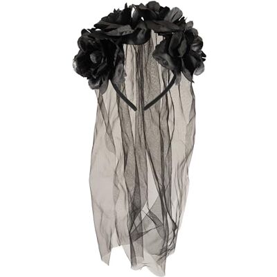 Henbrandt Adult Halloween Zombie Bride Black Veil With Flowers Fancy Dress Accessory Henbrandt Adult Halloween Zombie Bride Black Veil With Flowers Fancy Dress Accessory