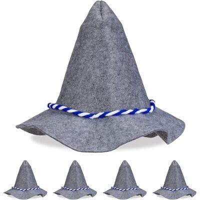 Relaxdays Seppelhut 5er Set, blau-weiße Kordel, Faschingshut für Karneval, breite Krempe, bayrischer Filzhut, grau/blau Relaxdays Seppelhut 5er Set, blau-weiße Kordel, Faschingshut für Karneval, breite Krempe, bayrischer Filzhut, grau/blau