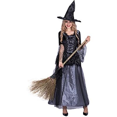 EraSpooky Damen Hexenkostüm Zauberin Hexe Kostüm Faschingskostüme Cosplay Halloween Party Karneval Fastnacht Kleid für Erwachsene EraSpooky Damen Hexenkostüm Zauberin Hexe Kostüm Faschingskostüme Cosplay Halloween Party Karneval Fastnacht Kleid für Erwachsene