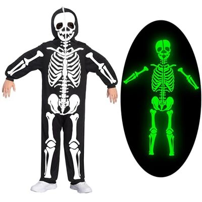 Spooktacular Creations Unisex Skeleton Jumpsuit für Kinder, Plüschzip-up schwarzer Glühen im dunklen Skelett Halloween Cosplay Kostüme Spooktacular Creations Unisex Skeleton Jumpsuit für Kinder, Plüschzip-up schwarzer Glühen im dunklen Skelett Halloween Cosplay Kostüme