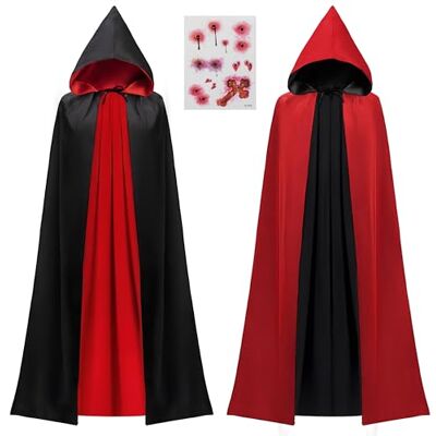JOYIN Creations Erwachsene Unisex Vampir Kostüm Vampir umhang Damen mit doppelseitigem Umhang mit Kapuze und Tattoo Narbe für Halloween Kostüm Party, Schwarz Rot JOYIN Creations Erwachsene Unisex Vampir Kostüm Vampir umhang Damen mit doppelseitigem Umhang mit Kapuze und Tattoo Narbe für Halloween Kostüm Party, Schwarz Rot