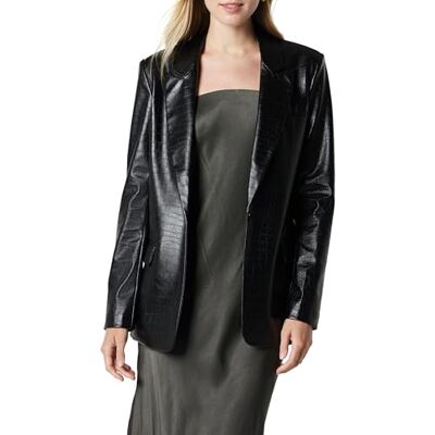 The Drop Damen Anouk Langer Blazer aus Kunstleder, Black Croc, L The Drop Damen Anouk Langer Blazer aus Kunstleder, Black Croc, L