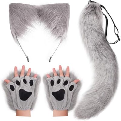 DRESHOW Wolf Fuchs Fellschwanz Ohren Stirnband und Handschuhe Set Cosplay Party Kostüm Super riesigen flauschigen Schwanz für Frauen DRESHOW Wolf Fuchs Fellschwanz Ohren Stirnband und Handschuhe Set Cosplay Party Kostüm Super riesigen flauschigen Schwanz für Frauen