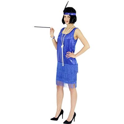 Foxxeo blaues 20er Jahre Pailletten-Kleid mit Fransen für Damen Elegantes Charleston Kostüm blau zu Fasching und Karneval Größe M Foxxeo blaues 20er Jahre Pailletten-Kleid mit Fransen für Damen Elegantes Charleston Kostüm blau zu Fasching und Karneval Größe M