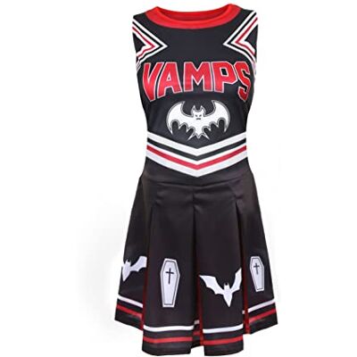 I LOVE FANCY DRESS Damen Halloween Vampir Cheerleader – Schwarz und Rot Cheerleader Kleid mit Sarg und Fledermaus Designs – Damen Halloween Kostüm I LOVE FANCY DRESS Damen Halloween Vampir Cheerleader – Schwarz und Rot Cheerleader Kleid mit Sarg und Fledermaus Designs – Damen Halloween Kostüm