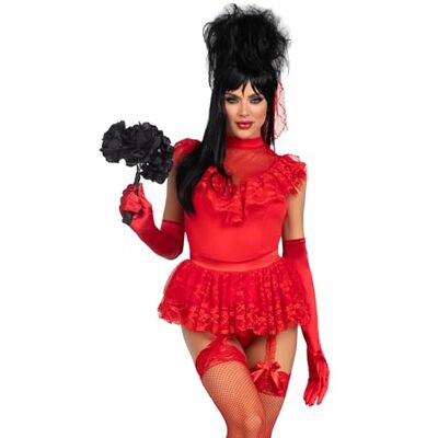 LEG AVENUE Beetle Babe, 3-teilig, mit Spitzenrüschen, Strumpfband, Schleife und Schleier, Rot, Größe L LEG AVENUE Beetle Babe, 3-teilig, mit Spitzenrüschen, Strumpfband, Schleife und Schleier, Rot, Größe L
