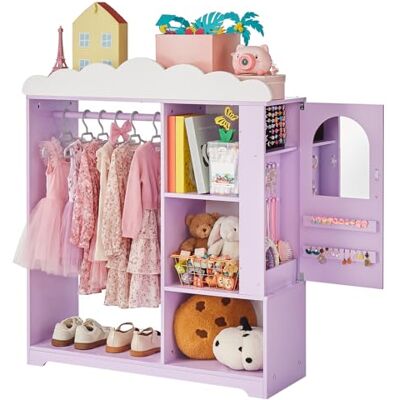 VEVOR Kinderkleiderschrank 91x30x103cm, Kindergarderobe mit Spiegel Kleiderstange Ablagen, Verkleidungsschrank aus MDF mit Schmuckkästchen für Mädchen, Kinderschrank für Kostüme Spielzeug Puppen, Lila VEVOR Kinderkleiderschrank 91x30x103cm, Kindergarderobe mit Spiegel Kleiderstange Ablagen, Verkleidungsschrank aus MDF mit Schmuckkästchen für Mädchen, Kinderschrank für Kostüme Spielzeug Puppen, Lila
