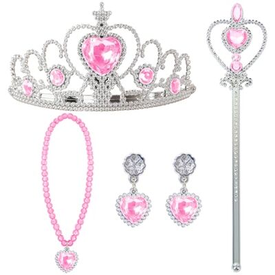 JOYIN Prinzessinnen-Kostümset, 5-teiliges Set mit Krone, Zauberstab, Halskette und Ohrringen, das Schneekönigin-Kostüm als Party-Zubehör für Karneval JOYIN Prinzessinnen-Kostümset, 5-teiliges Set mit Krone, Zauberstab, Halskette und Ohrringen, das Schneekönigin-Kostüm als Party-Zubehör für Karneval