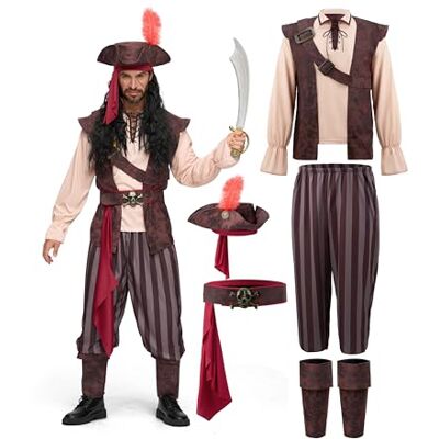 Spooktacular Creations Karibisches Piratenkostüm für Herren, Khaki, Kapitän zur See, Räuberkostüm für Halloween, Verkleidungsparty, Cosplay-Party Spooktacular Creations Karibisches Piratenkostüm für Herren, Khaki, Kapitän zur See, Räuberkostüm für Halloween, Verkleidungsparty, Cosplay-Party