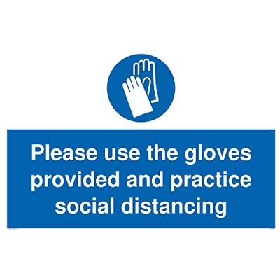 Viking Schild mit englischer Aufschrift „Please use the gloves provided and Practice Social Distancing“, Kunststoff, doppelseitig, 3 mm Viking Schild mit englischer Aufschrift „Please use the gloves provided and Practice Social Distancing“, Kunststoff, doppelseitig, 3 mm