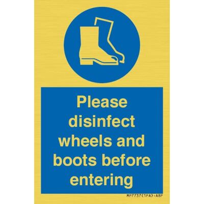 Viking Schild mit Aufschrift "Please disinfect wheels and boots before enter", 50 x 75 mm, A8P Viking Schild mit Aufschrift "Please disinfect wheels and boots before enter", 50 x 75 mm, A8P