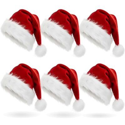 AOGU Weihnachtsmütze, Plüsch, bequem, Samt, Rot, 6 Stück AOGU Weihnachtsmütze, Plüsch, bequem, Samt, Rot, 6 Stück