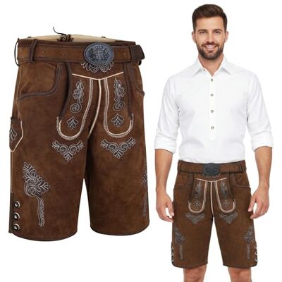 Bavaria Lederhose Herren kurz I 100% Echtleder I Trachtenlederhose mit Gürtel I Ideal für Dein Oktoberfest Herren Outfit I Traditionelle Trachtenhose I Braun, Dunkelbraun, Schwarz Gr. 44-60 Bavaria Lederhose Herren kurz I 100% Echtleder I Trachtenlederhose mit Gürtel I Ideal für Dein Oktoberfest Herren Outfit I Traditionelle Trachtenhose I Braun, Dunkelbraun, Schwarz Gr. 44-60