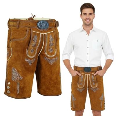 Bavaria Lederhose Herren kurz I 100% Echtleder I Trachtenlederhose mit Gürtel I Ideal für Dein Oktoberfest Herren Outfit I Traditionelle Trachtenhose I Braun, Dunkelbraun, Schwarz Gr. 44-60 Bavaria Lederhose Herren kurz I 100% Echtleder I Trachtenlederhose mit Gürtel I Ideal für Dein Oktoberfest Herren Outfit I Traditionelle Trachtenhose I Braun, Dunkelbraun, Schwarz Gr. 44-60
