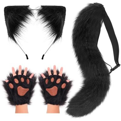 DRESHOW Wolf Fuchs Fellschwanz Ohren Stirnband und Handschuhe Set Cosplay Party Kostüm Super riesigen flauschigen Schwanz für Frauen DRESHOW Wolf Fuchs Fellschwanz Ohren Stirnband und Handschuhe Set Cosplay Party Kostüm Super riesigen flauschigen Schwanz für Frauen