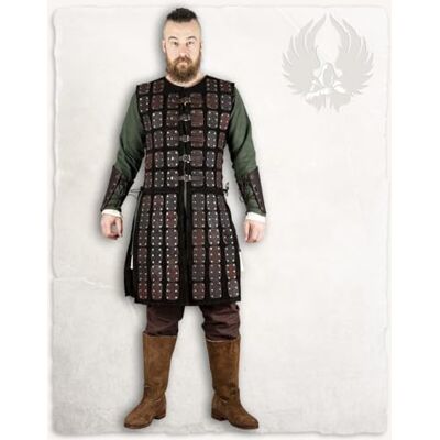 MYTHOLON Osric Schwarze Lederbrigantine,XL-XXL, Lederrüstung mit seitlichen Schnürungen, Wildleder, Messingschnallen, Lederwappenrock, Mittelalter, LARP, Cosplay, Wikinger MYTHOLON Osric Schwarze Lederbrigantine,XL-XXL, Lederrüstung mit seitlichen Schnürungen, Wildleder, Messingschnallen, Lederwappenrock, Mittelalter, LARP, Cosplay, Wikinger