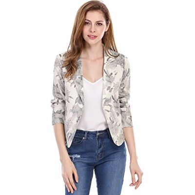 Allegra K Damen Gekerbter Kragen Offen Blazer Freizeit Jacke Büro Sakko Beige-Blumig XL Allegra K Damen Gekerbter Kragen Offen Blazer Freizeit Jacke Büro Sakko Beige-Blumig XL