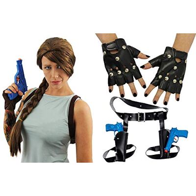 I LOVE FANCY DRESS LTD Tempel JÄGER Phantasie Kleid KOSTÜM KIT PERÜCKE + Holster + Pistolen + Handschuhe SEHEN AUS WIE Lara Croft I LOVE FANCY DRESS LTD Tempel JÄGER Phantasie Kleid KOSTÜM KIT PERÜCKE + Holster + Pistolen + Handschuhe SEHEN AUS WIE Lara Croft