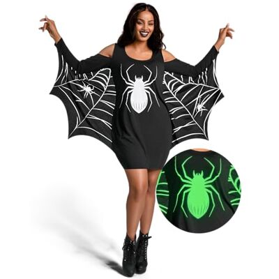 Spooktacular Creations Frauenleuchten im dunklen Halloween-Fledermaus-Fledermaus-Kostümkleid, schwarze Spiner Casual Long Sleeve Kleid Spooktacular Creations Frauenleuchten im dunklen Halloween-Fledermaus-Fledermaus-Kostümkleid, schwarze Spiner Casual Long Sleeve Kleid