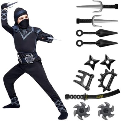 Spooktacular Creations Deluxe Schwarzer Ninja Kostüm Set mit Ninja Schaumstoff Zubehör Spielzeug für Kinder Kung Fu Outfit Halloween Ideen Spooktacular Creations Deluxe Schwarzer Ninja Kostüm Set mit Ninja Schaumstoff Zubehör Spielzeug für Kinder Kung Fu Outfit Halloween Ideen