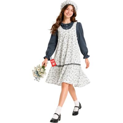Fun Shack Mittelalter Kostüm Mädchen, Burgfräulein Halloween Kostüm Kleid, Bluse & Mütze, Weiß mit Blumenaufdruck, Zum Überziehen, Perfekt für Halloween, Ideal für Rollenspiele Fun Shack Mittelalter Kostüm Mädchen, Burgfräulein Halloween Kostüm Kleid, Bluse & Mütze, Weiß mit Blumenaufdruck, Zum Überziehen, Perfekt für Halloween, Ideal für Rollenspiele