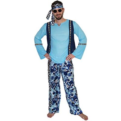 MAYLYNN Hippie Kostüm 60er 70er Jahre Damen Herren blau Gr. S M L Partnerkostüm MAYLYNN Hippie Kostüm 60er 70er Jahre Damen Herren blau Gr. S M L Partnerkostüm