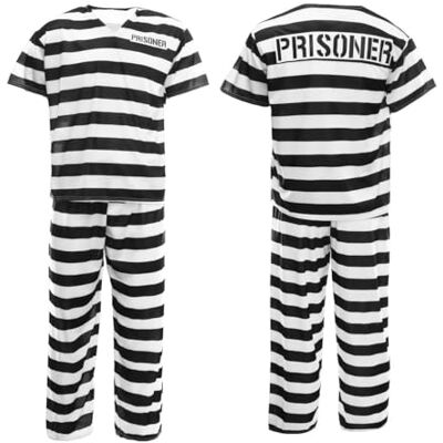 I LOVE FANCY DRESS Gefangenen-Kostüm für Erwachsene – Herren Damen Sträflingskostüm – schwarz-weiß gestreiftes Oberteil, passende Hose und Hut – Unisex TV & Film/Halloween Dress Up (XXL) I LOVE FANCY DRESS Gefangenen-Kostüm für Erwachsene – Herren Damen Sträflingskostüm – schwarz-weiß gestreiftes Oberteil, passende Hose und Hut – Unisex TV & Film/Halloween Dress Up (XXL)