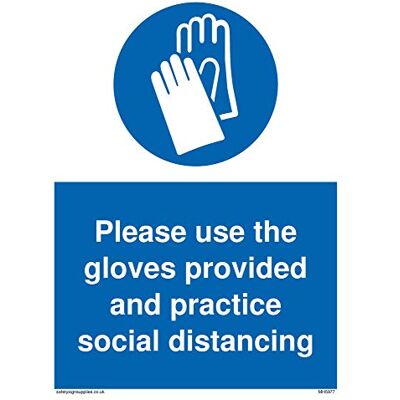 Viking Schild mit Aufschrift "Please use the gloves provided and practice social distancancing", Kunststoff, starr, 3 mm Viking Schild mit Aufschrift "Please use the gloves provided and practice social distancancing", Kunststoff, starr, 3 mm