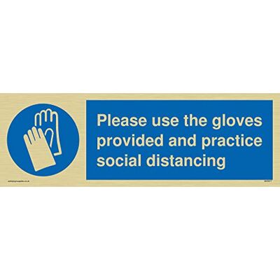 Viking Schild mit englischer Aufschrift „Please use the gloves provided and Practice“, Kunststoff, halbstarr, goldfarben Viking Schild mit englischer Aufschrift „Please use the gloves provided and Practice“, Kunststoff, halbstarr, goldfarben