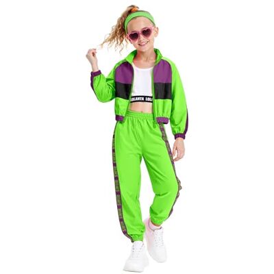 LOLANTA 3-teiliges Hip-Hop-Outfit für Mädchen, 80er-Jahre-Retro-Trainingsanzug mit Farbblockdesign, bauchfreies Tanktop, Reißverschlussjacke, Jogginghose 4–13 Jahre LOLANTA 3-teiliges Hip-Hop-Outfit für Mädchen, 80er-Jahre-Retro-Trainingsanzug mit Farbblockdesign, bauchfreies Tanktop, Reißverschlussjacke, Jogginghose 4–13 Jahre