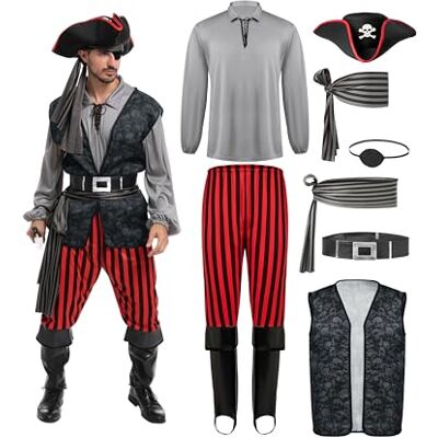 Spooktacular Creations Piratenkostüm für Herren, Khaki-Piratenhemd für Erwachsene, Weste, Wikingerhose, Hut, Zubehör-Set für Halloween-Süßes-oder-Saures-Cosplay-Partys Spooktacular Creations Piratenkostüm für Herren, Khaki-Piratenhemd für Erwachsene, Weste, Wikingerhose, Hut, Zubehör-Set für Halloween-Süßes-oder-Saures-Cosplay-Partys