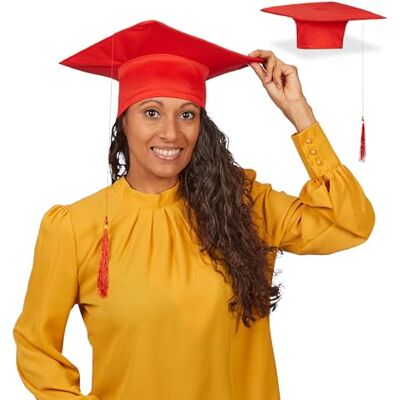 Relaxdays Doktorhut, 2er Set, Absolventenhut mit Quaste, für Abitur, Bachelor- & Masterabschluss, Abschlusshut, rot Relaxdays Doktorhut, 2er Set, Absolventenhut mit Quaste, für Abitur, Bachelor- & Masterabschluss, Abschlusshut, rot