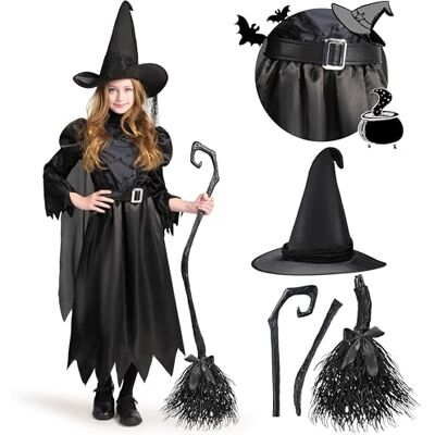 Spooktacular Creations Schwarze Hexe Kostüm für Mädchen Halloween Kostüm Party, Magic Deluxe Fancy Dress Outfit für Kinder Rollenspiel Party, Halloween, Karneval Spooktacular Creations Schwarze Hexe Kostüm für Mädchen Halloween Kostüm Party, Magic Deluxe Fancy Dress Outfit für Kinder Rollenspiel Party, Halloween, Karneval