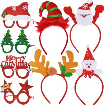 JOYIN 8er Pack Weihnachts Haarreif & Brillen Set, 4 Haarreifen & 4 Partybrillen, Kostüm Zubehör für Erwachsene, Deko JOYIN 8er Pack Weihnachts Haarreif & Brillen Set, 4 Haarreifen & 4 Partybrillen, Kostüm Zubehör für Erwachsene, Deko