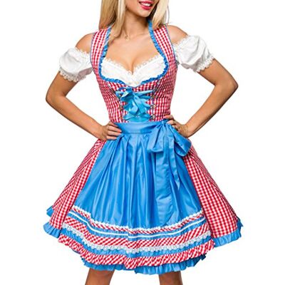 Unbekannt Dirndl Kleid Kostüm mit Herzausschnitt Schleife Schnürung und Schürze aus kariertem Stoff und Spitze Oktoberfest Dirndl blau/rot/weiß Unbekannt Dirndl Kleid Kostüm mit Herzausschnitt Schleife Schnürung und Schürze aus kariertem Stoff und Spitze Oktoberfest Dirndl blau/rot/weiß