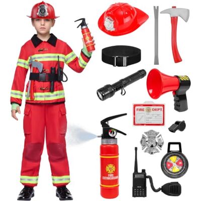 Spooktacular Creations Feuerwehrmann Kostüm, Kinder Feuerwehr Rollenspiel Set mit Feuerlöscher, Feuerwehrhelm, Feuerwehrmann Spielzeug, Feuerwehrmann Verkleidung für Jungen Mädchen Karneval Halloween Spooktacular Creations Feuerwehrmann Kostüm, Kinder Feuerwehr Rollenspiel Set mit Feuerlöscher, Feuerwehrhelm, Feuerwehrmann Spielzeug, Feuerwehrmann Verkleidung für Jungen Mädchen Karneval Halloween