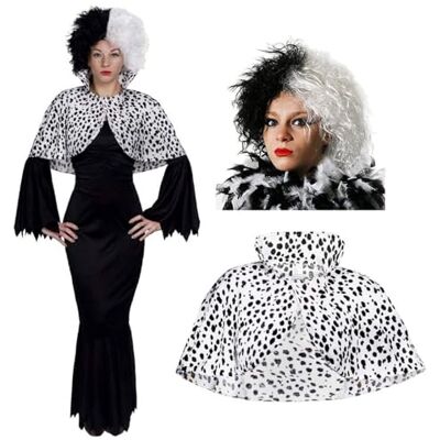 I LOVE FANCY DRESS Kostüm für gemeine Hundefrau – langes, schwarzes Kleid, Perücke schwarz / weiß + Umhang, in Größen XS – XXXL perfekt für Halloween I LOVE FANCY DRESS Kostüm für gemeine Hundefrau – langes, schwarzes Kleid, Perücke schwarz / weiß + Umhang, in Größen XS – XXXL perfekt für Halloween