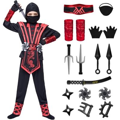 Spooktacular Creations Silber Ninja Kostüm Set mit Ninja Schaum Dolchen und Wurfsternen Zubehör, Jungen Halloween Dress Up Party Karneval Spooktacular Creations Silber Ninja Kostüm Set mit Ninja Schaum Dolchen und Wurfsternen Zubehör, Jungen Halloween Dress Up Party Karneval