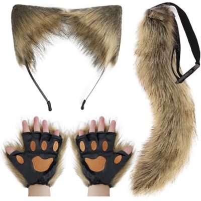 DRESHOW Wolf Fuchs Fellschwanz Ohren Stirnband und Handschuhe Set Cosplay Party Kostüm Super riesigen flauschigen Schwanz für Frauen DRESHOW Wolf Fuchs Fellschwanz Ohren Stirnband und Handschuhe Set Cosplay Party Kostüm Super riesigen flauschigen Schwanz für Frauen