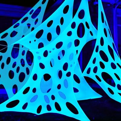 JOYIN Halloween-Spinnennetz, Outdoor-Dekoration, riesige, im Dunkeln leuchtende Spinnweben, DIY-dehnbares Flexibles Spinnennetz in Weiß (blau bei Nacht) für Außendekoration, Spukhaus, 1000 m² JOYIN Halloween-Spinnennetz, Outdoor-Dekoration, riesige, im Dunkeln leuchtende Spinnweben, DIY-dehnbares Flexibles Spinnennetz in Weiß (blau bei Nacht) für Außendekoration, Spukhaus, 1000 m²