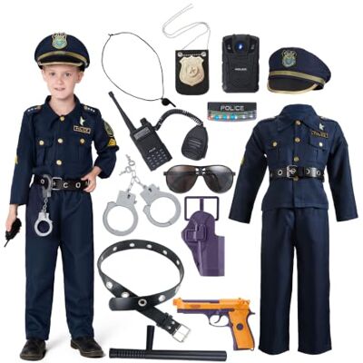 JOYIN Deluxe Polizistenkostüm und Rollenspielset für Kinder, Polizeikostüm inklusive Hemd, Hose, Hut, Gürtel, Handschellen und Holster -Polizeianzug Halloween, Cosplay JOYIN Deluxe Polizistenkostüm und Rollenspielset für Kinder, Polizeikostüm inklusive Hemd, Hose, Hut, Gürtel, Handschellen und Holster -Polizeianzug Halloween, Cosplay
