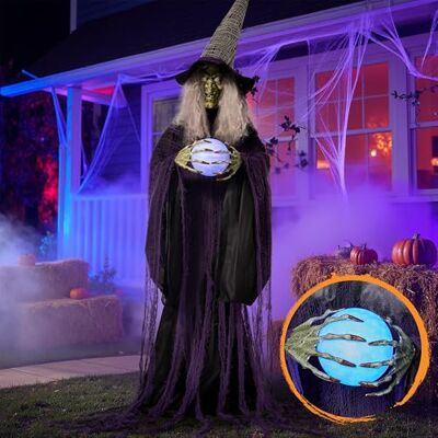 JOYIN 200cm Halloween Animatronic Hexe mit Leuchtende Kristallkugel- Soundaktivierte Stehende Grusel Figur, Lebensgroße Hexendekoration für Garten, Party & Spukhaus JOYIN 200cm Halloween Animatronic Hexe mit Leuchtende Kristallkugel- Soundaktivierte Stehende Grusel Figur, Lebensgroße Hexendekoration für Garten, Party & Spukhaus