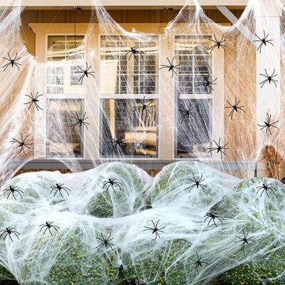 JOYIN Halloween Spinnennetz 360g mit 80 Künstlichen Spinnen, Super Dehnbares Spinnennetz Halloween Deko Outdoor & Indoor, Grusel Spinnweben Set für Halloween Party, Garten, Fenster, Haus JOYIN Halloween Spinnennetz 360g mit 80 Künstlichen Spinnen, Super Dehnbares Spinnennetz Halloween Deko Outdoor & Indoor, Grusel Spinnweben Set für Halloween Party, Garten, Fenster, Haus