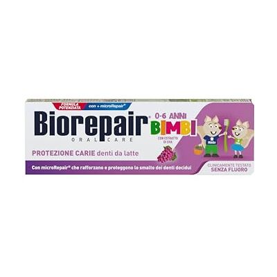 Biorepair , Kinderzahnpasta 0-6 Jahre, 12 Packungen à 50 ml, Zahnpasta für Kinder, ohne Fluorid, Trauben-Geschmack, Antikarbien, für gesundes Zahnfleisch Biorepair , Kinderzahnpasta 0-6 Jahre, 12 Packungen à 50 ml, Zahnpasta für Kinder, ohne Fluorid, Trauben-Geschmack, Antikarbien, für gesundes Zahnfleisch